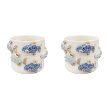 2PK Urban Ceramic School of Fish Outdoor Planter Pot 11x15cm Blue