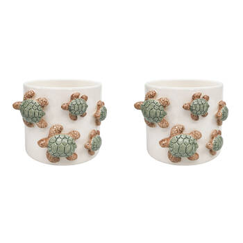 2PK Urban Ceramic Family of Turtle Outdoor Planter Pot 11x15cm Green