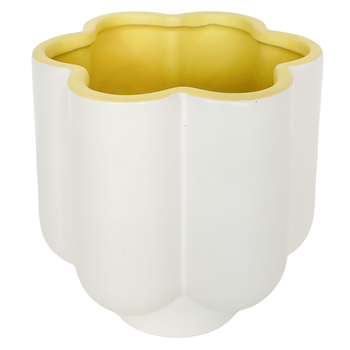 Urban Products 16cm Ceramic Groovy Flower Planter - White/Yellow