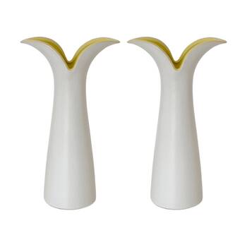 2PK Urban Groovy Stem Vase White Yellow 20cm Decorative Home Decor