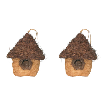 2PK Urban HUSK Hanging Birdhouse Brown 26cm Home Decor Garden Ornament