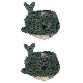 2PK Urban Husk Whale Coconut Fibre Planter Pot 26x15cm Blue