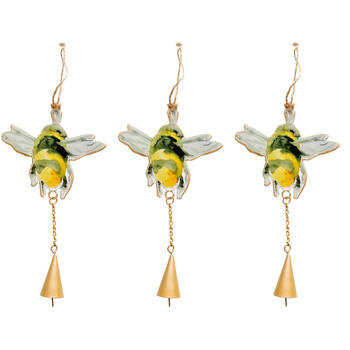 3PK Urban Iron Bee Hanging Bell Outdoor Garden Decor 18x10cm Black/Yellow