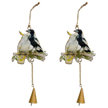 2x Urban Iron Popcorn Blue Magpie Cocky Outdoor Hanging Bell 18x10cm Black/White
