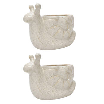 2PK Urban Snail Ceramic Planter Pot Speckle 14x20cm White