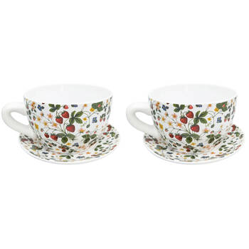 2PK Urban Ceramic Strawberry Fields Tea Cup Planter Pot 13x24cm Green/Red