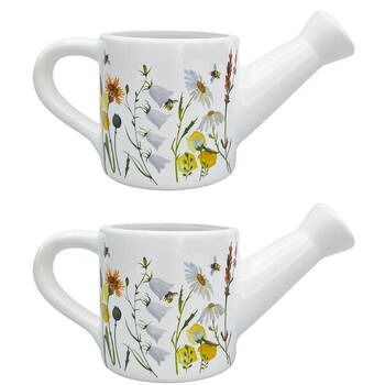 2PK Urban Ceramic Bee Meadow Watering Can Planter Pot 13x25cm Yellow
