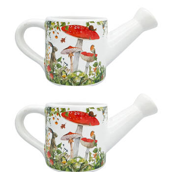 2PK Urban Ceramic Enchanted Garden Watering Can Planter Pot 13x25cm Red