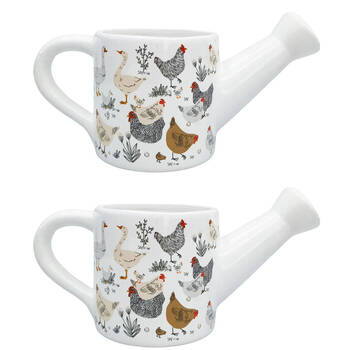 2PK Urban Ceramic Chicken Friends Watering Can Planter Pot 13x25cm Black/White