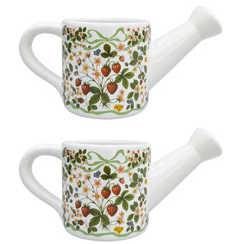 2PK Urban Ceramic Strawberry Fields Watering Can Planter Pot 13x25cm Green/Red