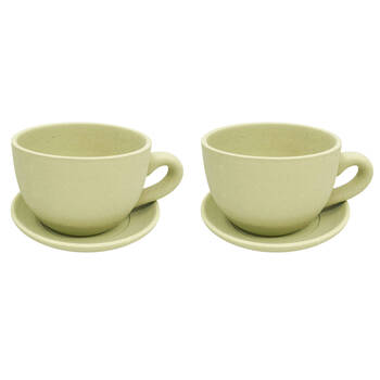 2PK Urban Ceramic Rendered Teacup Outdoor Planter Pot 19x10cm Sage Green