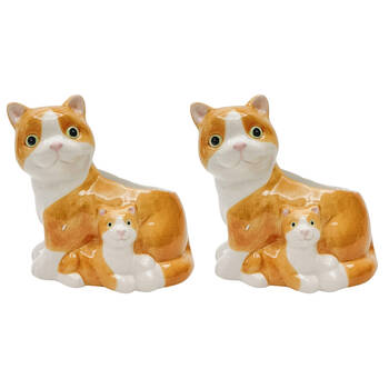 2PK Urban Hugging Cats Ceramic Planter Pot 11cm Ginger White