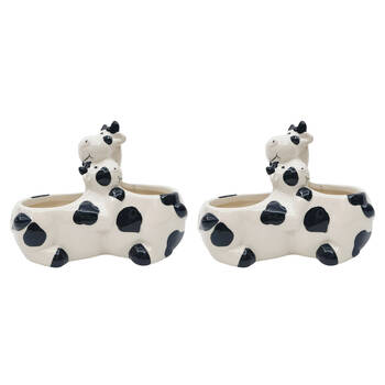 2PK Urban Hugging Cows Ceramic Planter Pot 12x14cm White/Black