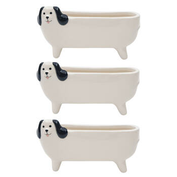 3PK Urban Long Dog Ceramic Planter Pot 8x15cm White/Black