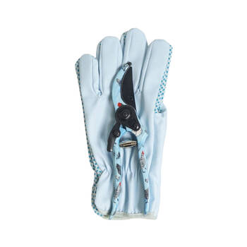 3pc Urban Chicken Friends Secateurs & Gardening Gloves Set 26cm Blue