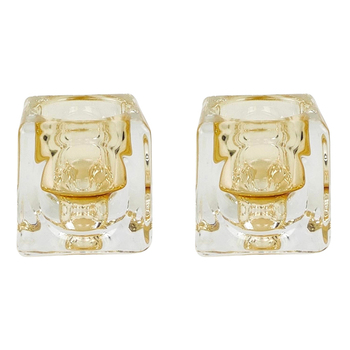 2x Urban Tommy 5.5cm Glass Tealight/Tapered Candle Holder - Amber
