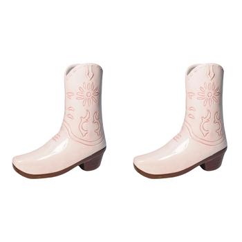 2PK Urban Cowgirl Boot Vase Pink 19cm Decorative Home Decor