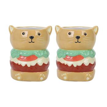 2PK Urban Burger Cat Planter Brown 10cm Home Decorative Garden Decor