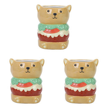 3PK Urban Burger Cat Planter Brown 10cm Home Decorative Garden Decor