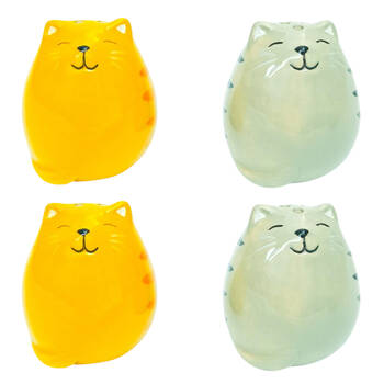 2x 2pc Urban Cat Salt & Pepper Shakers Ceramic 6cm Grey/Orange