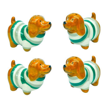 2x 2pc Urban Dog Salt & Pepper Shakers Ceramic 6x9cm Brown/Sage