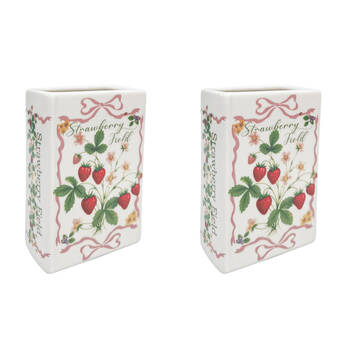 2PK Urban Ceramic Strawberry Fields Book Home Flower Vase 16x11cm Red/Green