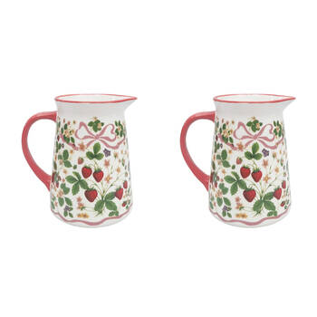 2PK Urban Ceramic Strawberry Fields Pitcher Jug 15x16cm Green/Red