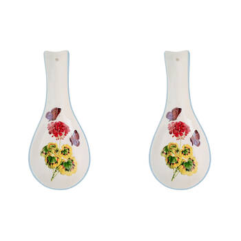 2PK Urban Ceramic Botanicals Spoon Rest Utensil Holder 24x10cm Blue