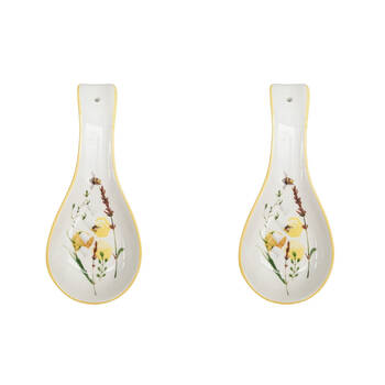 2PK Urban Ceramic Bee Meadow Spoon Rest Utensil Holder 24x10cm Yellow