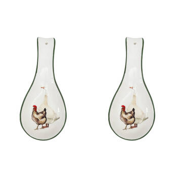 2PK Urban Ceramic Farm Yard Spoon Rest Utensil Holder 24x10cm Green