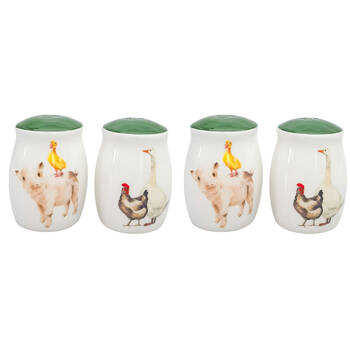 2x 2pc Urban Ceramic Farm Yard Animals Salt and Pepper Shakers Set 8x6cm Green