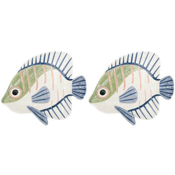 2PK Urban Ceramic Reef Fish Trinket Storage Tray Dish 25x21cm White/Green