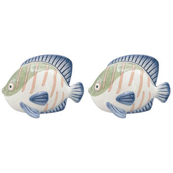 2PK Urban Ceramic Reef Fish Decorative Ornament 11x6cm White/Green