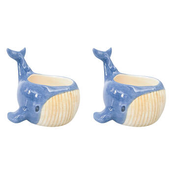 2PK Urban Ceramic Reef Whale Outdoor Garden Planter Pot 17x13cm Blue