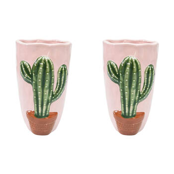 2PK Urban Ceramic Cactus Plant Home Decor Flower Vase 18x11cm Pink