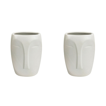2x Urban Aztec Face 17cm Ceramic Plant/Flower Vase Display Medium - White