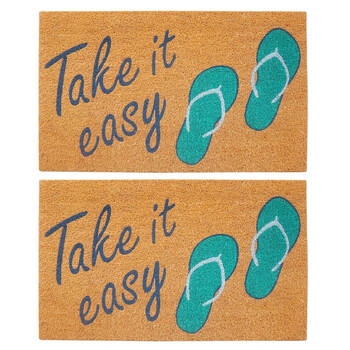 2PK Urban Take It Easy Floor Doormat Coir/PVC 45x75cm Green