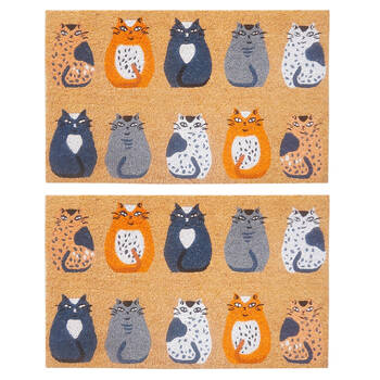 2PK Urban Cat Floor Doormat Coir/PVC Decor 45x75cm Grey