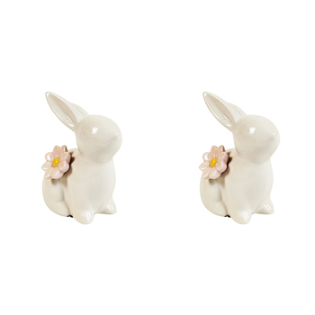 2x Urban Daphne Flower 10cm Ceramic Bunny Ornament Home Decor - White