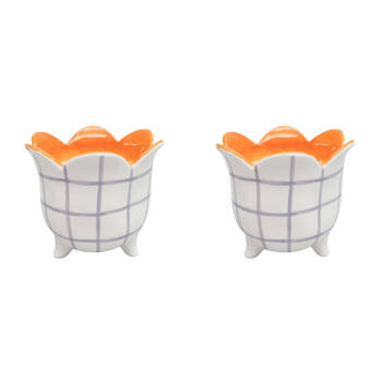 2PK Urban Ceramic Halcyon Outdoor Planter Pot 15x13cm Mauve/Orange