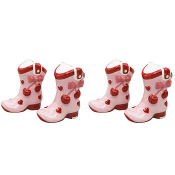 2x 2pc Urban Ceramic Cherry Cowboy Boots Salt and Pepper Shakers Set 7cm Pink