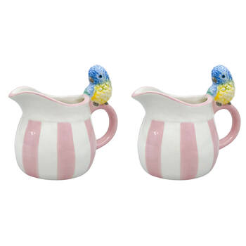 2PK Urban Ceramic Perdy Parrot Pitcher Beverage Serving Jug 13x12cm Pink
