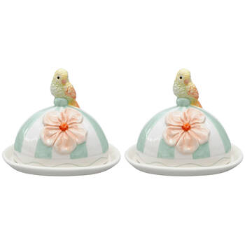 2PK Urban Ceramic Perdy Parrot Butter Storage Dish 12x16cm Green