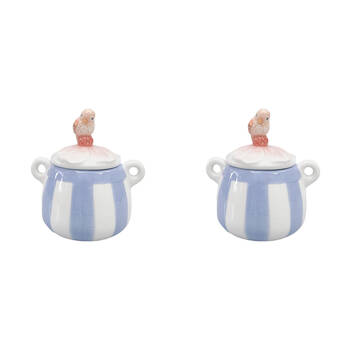2PK Urban Ceramic Perdy Parrot Kitchen Cannister Jar 13x12cm Blue