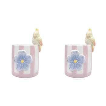 2PK Urban Ceramic Perdy Parrot Outdoor Planter Pot 20x13cm Pink/Blue
