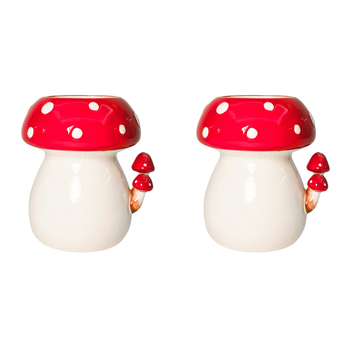 2PK Urban Toadstool with Toadstools Planter White Decorative Garden Decor
