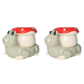 2PK Urban Frog Toadstool Planter White Red 15cm Decorative Garden Decor