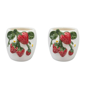 2PK Urban Ceramic Strawberry Outdoor Planter Pot 12x13cm Red/White