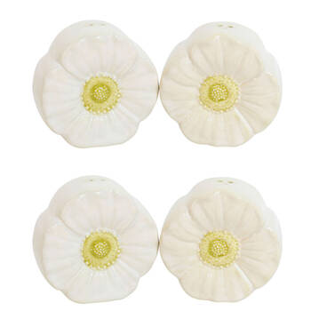 2x 2pc Urban Ceramic Flower Salt and Pepper Shakers Set 8x7cm White/Yellow
