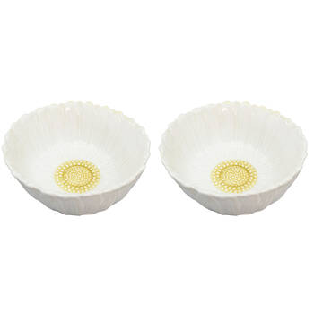 2PK Urban Ceramic Round Flower Serving Table Bowl 16x7cm White/Yellow